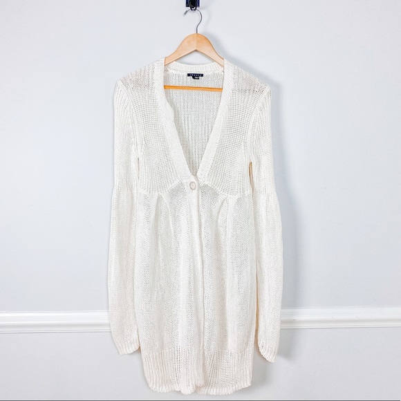 Theory Sweaters - Theory Linen Single Button Ribbed Knit Cardigan